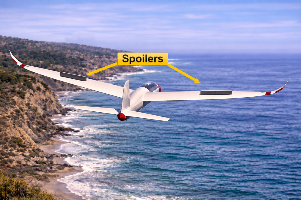 Raised Spoilers on a sailplane