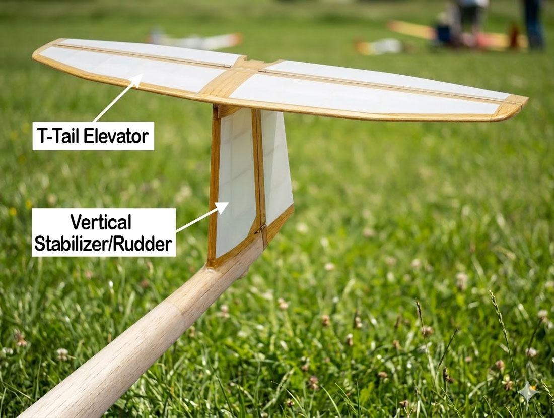 T-Tail configuration — elevator mounted atop the vertical rudder fin